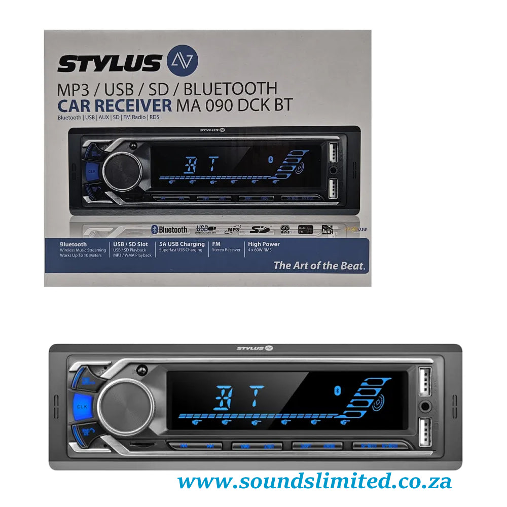 Stylus Single Din FM Bluetooth Dual 5A USB RDS Receiver MA-090-DCK-BT