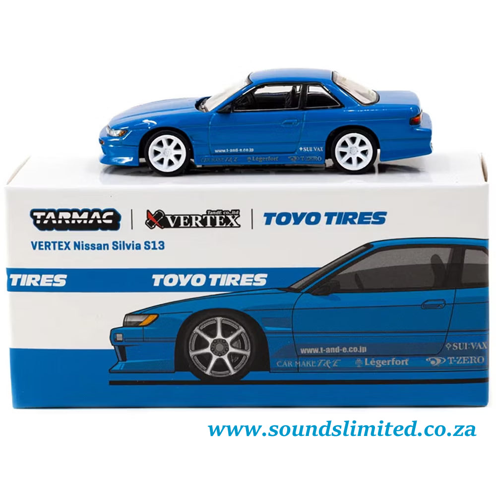 Tarmac Works Nissan Silvia S13 Vertex RHD Blue "Toyo Tires" T64G-025-BL