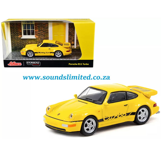 Tarmac Works Porsche 911 Turbo Yellow with Black Stripes "Collab64" Series