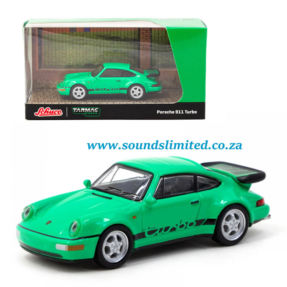 Tarmac Works x Schuco 1/64 Porsche 911 Turbo Green T64S-009-GR
