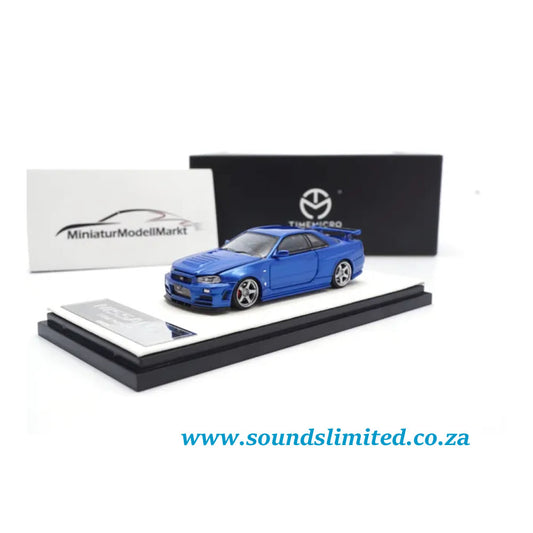 TimeMicro Nissan Skyline GT-R R34 (Blue) 1:64 Diecast Car Model
