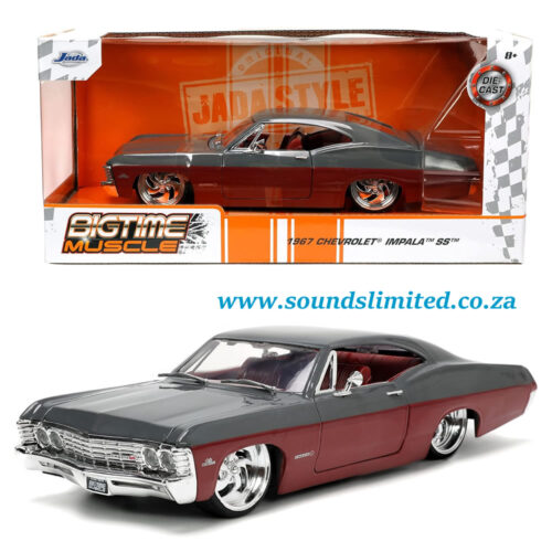 Jada 33864 1967 Chevy Impala SS Gray and Burgundy Bigtime Muscle Series 1/24 - Image 2