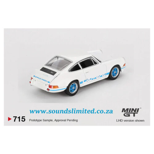 Mini GT #715 Porsche 911 Carrera RS 2.7 Grand Prix White with Blue Livery - Image 3