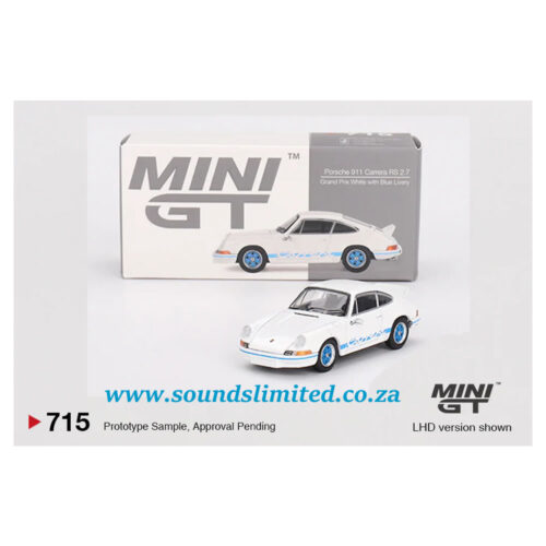 Mini GT #715 Porsche 911 Carrera RS 2.7 Grand Prix White with Blue Livery