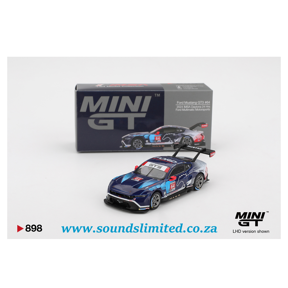 Mini GT #898 Ford Mustang GT3 #64 Ford Multimatic Motorsports 2024 IMSA Daytona 24 Hrs
